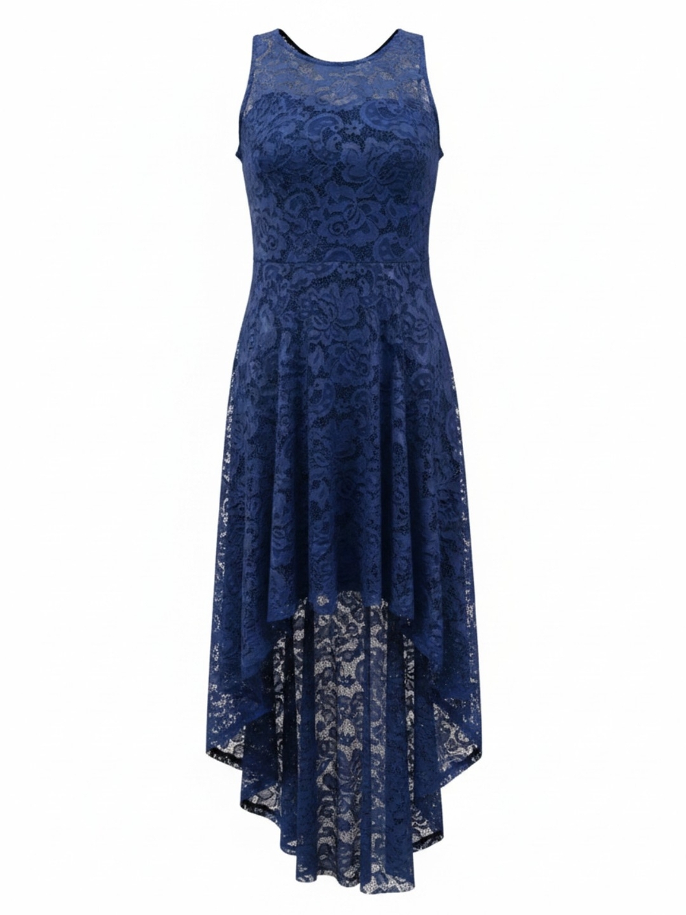 Periwinkle Lace High-Low Evening Dress
